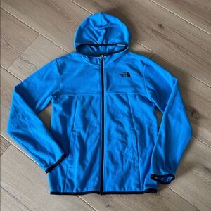 Boys The North Face Blue Hooded Zip Fleece Jacket Size Large 14-16